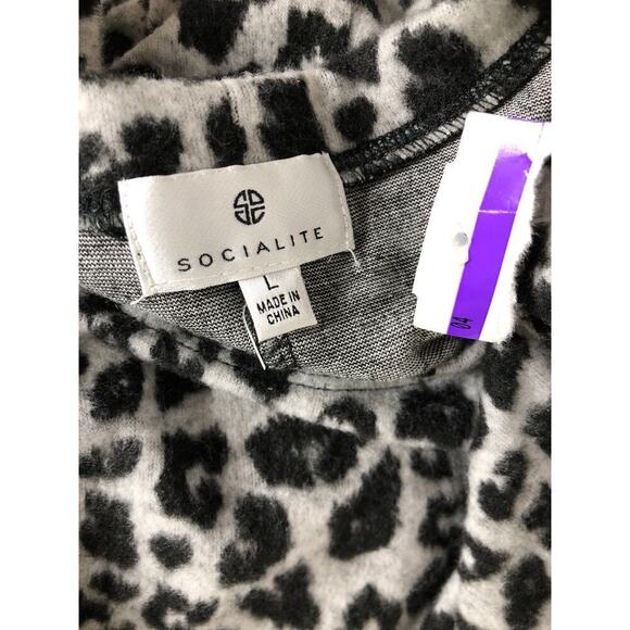 Socialite Leopard Print Sweater Dress 3/4 Sleeve Mini Gray Black Large - Picture 4 of 6